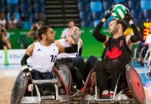 Peterborough wheelchair rugby athlete Cody Caldwell (right) competing in his first Paralympic Games in Rio de Janeiro in Brazil in 2016. Caldwell is one of 12 athletes selected by Wheelchair Rugby Canada and the Canadian Paralympic Committee to represent Canada at the Lima 2019 Parapan American Games in August. (Photo: Wheelchair Rugby Canada)