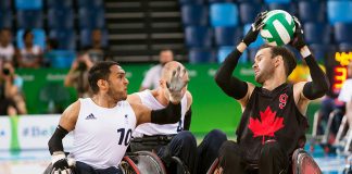 Peterborough wheelchair rugby athlete Cody Caldwell (right) competing in his first Paralympic Games in Rio de Janeiro in Brazil in 2016. Caldwell is one of 12 athletes selected by Wheelchair Rugby Canada and the Canadian Paralympic Committee to represent Canada at the Lima 2019 Parapan American Games in August. (Photo: Wheelchair Rugby Canada)