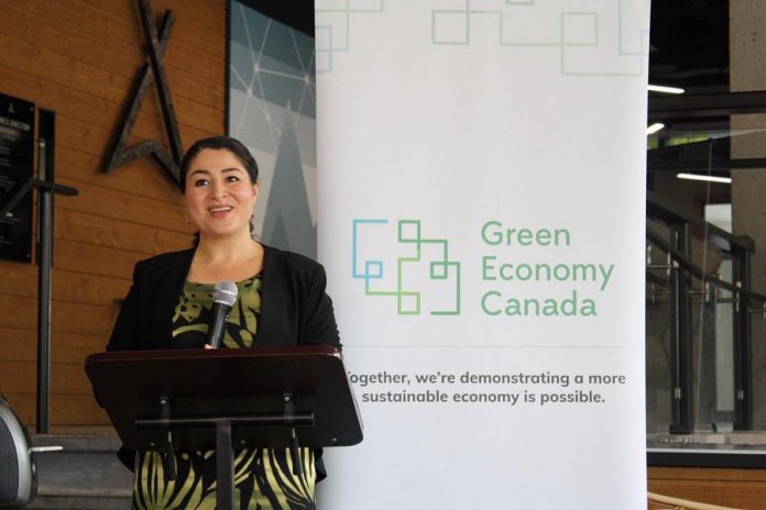 Peterborough-Kawartha MP Maryam Monsef announcing $256,250 in federal funding for three new green economy hubs, including in Peterborough. An initiative of the non-profit organization Green Economy Canada, green economy hubs have already been established in Hamilton and Burlington, Kingston, London, Ottawa, Sudbury, Waterloo Region, and York Region, with 250 businesses collectively reduced 200,000 tons of greenhouse gases to date. (Photo: Office of Maryam Monsef / Facebook)