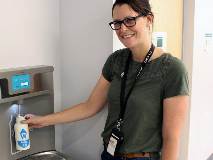 The Peterborough Public Library has a water refill station on the second floor, pictured here, as well as the bottom floor. (Photo: Karen Halley)