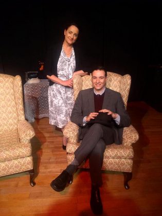 John Austin starts as dreamer Elwood P. Dowd with Laura Marshall as his exasperated sister Veta Simmons in Lindsay Little Theatre's production of "Harvey". (Photo: Sam Tweedle / kawarthaNOW.com)