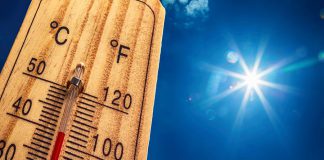 Hot thermometer with bright sun