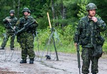 The Ontario Provincial Police and the Canadian Armed Forces are conducting a joint training exercise in the Bancroft area in the evening of July 23, 2019. Pictured is a military training exercise held at Camp Aldershot in Nova Scotia in June 2019. (Photo: Lieutenant (Navy) Sean Costello)