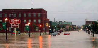 Between July 14 and 15 in 2004, as many as 240 mm (9.5 inches) of rain fell on Peterborough, with much of the rain falling in a five-hour period on July 15. In all, 14 billion litres of rain fell on Peterborough in a single day: the same amount of water that flows over Niagara Falls in about 40 minutes.