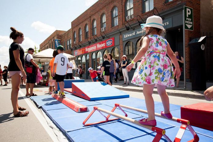 An annual family-friendly event in downtown Peterborough, Peterborough Pulse is a partnership between Peterborough Downtown Business Improvement Area (DBIA), the City of Peterborough, GreenUP, and B!KE: the Community Cycling Hub, with sponsorship from local organizations and businesses.  (Photo courtesy of Peterborough Pulse)