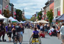 On Saturday, July 27th, the streets of downtown Peterborough will be turned into an urban playground for Peterborough Pulse 2019. The fifth anniversary of the Open Streets event will see businesses, community organizations, and volunteers fill downtown with activities, displays, and installations while many hundreds of people walk, cycle, skateboard, roller skate and more through car-free downtown streets. (Photo courtesy of Peterborough Pulse)