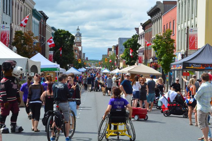 On Saturday, July 27th, the streets of downtown Peterborough will be turned into an urban playground for Peterborough Pulse 2019. The fifth anniversary of the Open Streets event will see businesses, community organizations, and volunteers fill downtown with activities, displays, and installations while many hundreds of people walk, cycle, skateboard, roller skate and more through car-free downtown streets. (Photo courtesy of Peterborough Pulse)