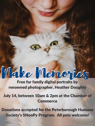 You can get a professional portrait photo with your pet at the Peterborough Chamber of Commerce offices on July 14, 2019. 