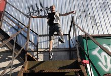 Performance and spoken word artist Wes Ryan will stage "Turtle" on the fire escape behind The Only Cafe in downtown Peterborough for three 10-minute performances on July 27 and 28, 2019. The pop-up performances, which also features music by Fire Flower Revue and photography by Jessica Lynn Scott, explore themes of safety, disability, and accessibility, along with pushing personal boundaries and being in places you are not expected -- like a turtle crossing the highway. The performances will raise funds for the Ontario Turtle Conservation Centre. (Photo: Jessica Lynn Scott)
