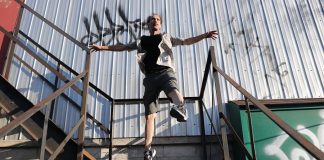 Performance and spoken word artist Wes Ryan will stage "Turtle" on the fire escape behind The Only Cafe in downtown Peterborough for three 10-minute performances on July 27 and 28, 2019. The pop-up performances, which also features music by Fire Flower Revue and photography by Jessica Lynn Scott, explore themes of safety, disability, and accessibility, along with pushing personal boundaries and being in places you are not expected -- like a turtle crossing the highway. The performances will raise funds for the Ontario Turtle Conservation Centre. (Photo: Jessica Lynn Scott)