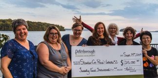 Women's Business Network of Peterborough members Sarah Susnar of Play Cafe Peterborough (second from left) and Jane Davidson of Best Write Communications (third from right) were both recipients of grants in 2017 from Starter Company Plus, a program administered by the Business Advisory Centre of Peterborough & the Kawarthas Economic Development. The Business Advisory Centre is one of several local resources savailable to assist entrepreneurs and small business owners who want to establish or grow their businesses. (Photo: Tyler Wilson)