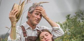 Kevin Bundy and Asha Hall-Smith in the world premiere of Robert Winslow and Ian McLachlan's "Carmel" at 4th Line Theatre. The play, which focuses on the White family's attempt to save the family farm during the Great Depression of the 1930s, runs Tuesdays to Saturdays until August 31, 2019 at the Winslow Farm in Millbrook. (Photo: Wayne Eardley / Brookside Studio)