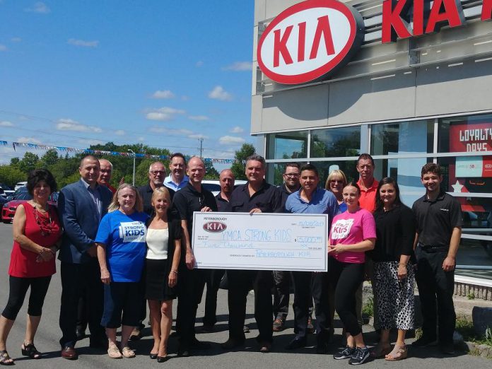 Peterborough KIA presents a cheque for $5,000 to YMCA of Central East Ontario for its Strong Kids Campaign on August 15, 2019. Photo courtesy of YMCA of Central East Ontario)