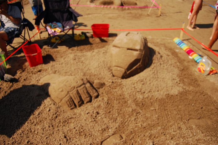 "Iron Man" by Yan was another sculpture in the amateur competition at the Cobourg Sandcastle Festival on August 3, 2019 at Victoria Beach in the Town of Cobourg. (Photo: April Potter / kawarthaNOW.com)