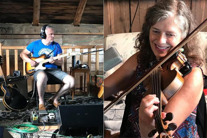 Colin Cripps and Anne Lindsay, members of The Jim Cuddy Band, at Jim Cuddy's barn in southern Ontario recording his fifth solo album "Countryside Soul". The two musicians will be joining Cuddy at his concert  at the Academy Theatre in Lindsay on October 24, 2019. (Photos: Anne Lindsay / Facebook)