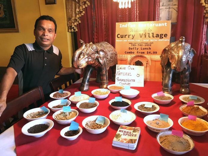 Mohammad Shahidul Islam, who owns Curry Village in downtown Peterborough with his brother Muslim Islam, uses natural ingredients and a variety of spices to make fresh and healthy Indian food. The restaurant is celebrating its 25th anniversary with a special event on September 21, 2019. (Photo: Eva Fisher / kawarthaNOW.com)