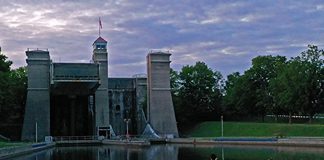 For the first time, this year's Lock and Paddle at the Peterborough Lift Lock on August 24, 2019 will be an evening event featuring a judged lighted paddelcraft parade followed by lighted night-time lockage. Free overnight camping at the Lift Lock will also be available for the first 150 registrants. (Photo: Parks Canada)