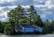 St. Peter's on-the-Rock, "the island church" on Stoney Lake, was built in 1914. As part of the church's final summer service at 10:30 a.m. on September 1, 2019, there will be a solemn remembrance of the victims of the boat crash on August 24th that claimed the lives of two 31-year-old men and injured four others. (Photo: Ward Strickland)