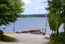 Two boats were involved in a night-time crash on August 24, 2019 in Young Bay, located on the far shore in this photo, which shows Crowes Landing at Stoney Lake. (Photo: Wikipedia)