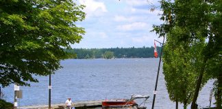 Two boats were involved in a night-time crash on August 24, 2019 in Young Bay, located on the far shore in this photo, which shows Crowes Landing at Stoney Lake. (Photo: Wikipedia)
