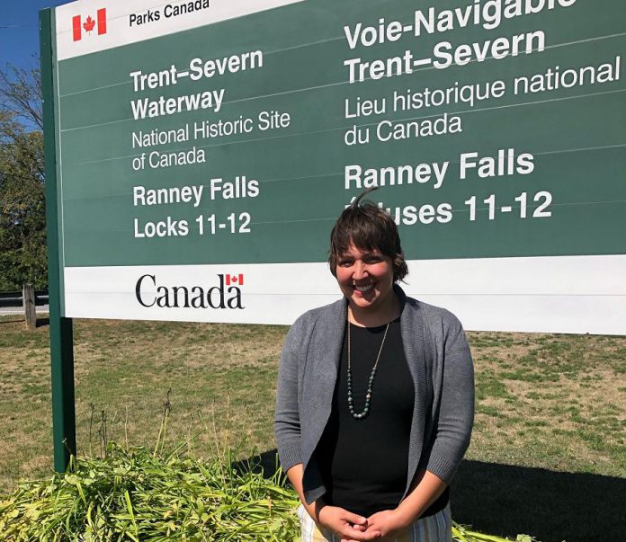 The Trent-Severn Trail Town program was developed in consultation with Cycle Forward founder Amy Camp, who helped launch the nationally recognized Trail Town program in the U.S. in 2007.  Camp attended the official launch of the Trent-Severn Trail Town program on August 22, 2019 at Ranney Falls (Locks 11-12) in Campbellford. (Photo courtesy of RTO8)