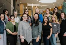 The 2019-20 Board of Directors of the Women's Business Network of Peterborough. Front row, left to right: Program Director Sara George, Program Director Danielle McIver, Past President Tracey Ormond, President Grace Reynolds, External Communications Director Rencee Noonan, Director at Large Laurie English, and Secretary Nadine James. Back row, left to right: Technical Director Tiffany Arcari, Membership Director Arlene Blunck, Member Communications Director Vanessa Dinesen, Treasurer Christine Teixeira, Strategic Planning Director Diane Wolf, and Awards Director Paula Kehoe. (Photo: Heather Doughty)