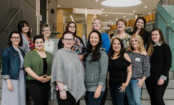 The 2019-20 Board of Directors of the Women's Business Network of Peterborough. Front row, left to right: Program Director Sara George, Program Director Danielle McIver, Past President Tracey Ormond, President Grace Reynolds, External Communications Director Rencee Noonan, Director at Large Laurie English, and Secretary Nadine James. Back row, left to right: Technical Director Tiffany Arcari, Membership Director Arlene Blunck, Member Communications Director Vanessa Dinesen, Treasurer Christine Teixeira, Strategic Planning Director Diane Wolf, and Awards Director Paula Kehoe. (Photo: Heather Doughty)
