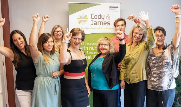 Gwyneth James and Suzanne Cody (centre) of Cody & James Chartered Professional Accountants, with team members (left to right) Kelly Wagar, Marissa Hanrahan, Amy Kulmala, Patrick Finlay, Michelle Stewart, and Cheri Anderson.   (Photo: Heather Doughty)