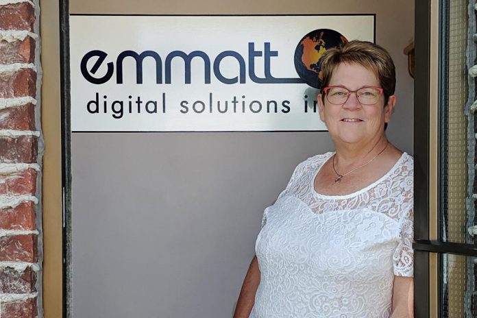 Kim Appleton is President and CAO of Peterborough-based technology company Emmatt Digital Solutions, which she founded with her partner Chris Calbury in 1998. In addition to her business role, Kim is an active volunteer and also shares her knowledge and experience by mentoring others, especially entrepreneurs who are just starting out. She recently received the 2019 Judy Heffernan Award in recognition of her ongoing efforts to help others succeed. (Photo: Paula Kehoe / kawarthaNOW.com)