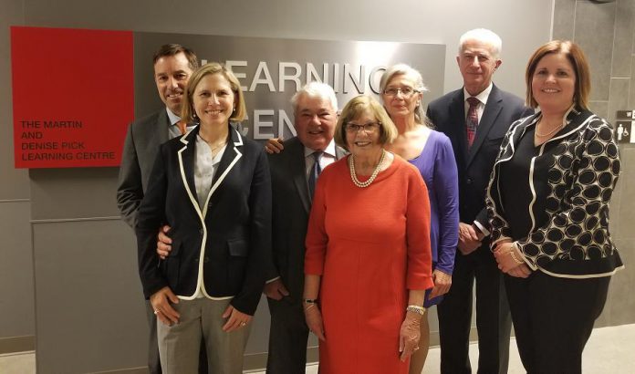 Martin and Denise Pick (third and fourth from left) are joined by son Charles Pick and daughter-in-law Dr. Rardi van Heest (left and second from left), former PRHC Board Chair Adair Ireland-Smith (third from right), PRHC President and CEO Dr. Peter McLaughlin (second from right) and Lesley Heighway at the opening of the Martin & Denise Pick Learning Centre, a donor-funded $3.1 million 4,300-square-foot state-of-the-art clinical, education, and meeting facility supporting continuous learning, innovation, and the future of world class patient care at PRHC. (Supplied photo)