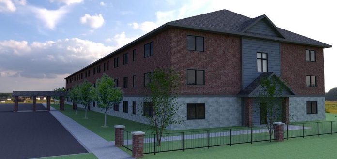 An architectural rendering of Habitat for Humanity Peterborough & Kawartha Region's planned 41-unit affordable condo development at 33 Leahy’s Lane in Peterborough. On August 13, 2019, the federal government announced it is investing up to $3.2 million to support the development, part of a $32.4 million financial commitment over three years (2019-2021) under the federal government's National Housing Co-Investment Fund to support Habitat for Humanity Canada and its affiliate organizations across Canada. (Illustration courtesy of Habitat for Humanity Peterborough & Kawartha Region)