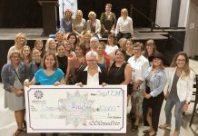 Casa De Angelae resident Katie Galloro and board chair Kim Aubin with some of the members of 100 Women Peterborough. The Peterborough home for women living with developmental disabilities will receive more than $10,000 from the group. (Photo courtesy of 100 Women Peterborough)