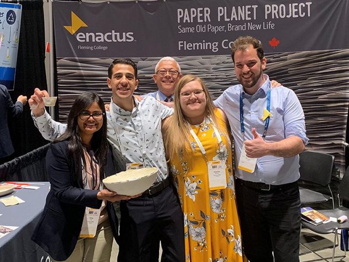 Members of Enactus Fleming College celebrate receiving the People's Choice Award at the World Project Expo at the Enactus World Cup 2019, which took place in San Jose, California from September 16 to 18, 2019. (Photo courtesy of Enactus Fleming College)