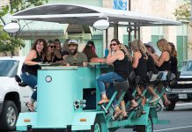 The new Pedalboro party bike tours that allow participants to visit downtown Peterborough establishments via a 15-passenger bike is one example of cycle tourism. Downtown Peterborough, one of only five bike-friendly business areas in Ontario according to Ontario By Bike,is a natural location for bike-themed experiences. (Photo courtesy of Pedalboro)