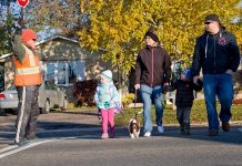 Active and Safe Routes to School Peterborough is challenging families to walk, bike, or bus to and from school this year. Planning ahead to make time for disruptions as you walk with your kids can make time for meaningful family moments and new relationships with neighbours and crossing guards. (Photo courtesy of GreenUP)