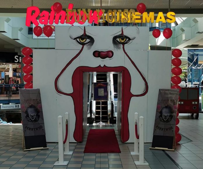 Queenies Bake Shop owner Adam Pearson, with the help of Larissa Clayton, Lee Higginson, April Potter, Don McNeil, Jeff Lees, and others, transformed the entrance of Rainbow Cinemas in Northumberland Mall into a funhouse for a screening of "IT Chapter Two" that also raised funds for the Northumberland Fare Share Food Bank. (Photo: Queenies Bake Shop / Facebook)