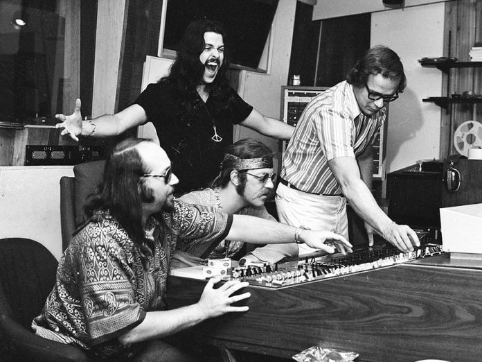 Paul Hoffert, Bob McBride (standing), Skip Prokop, and engineer Phil Sheridan at Thunder Sound Recording Studio circa 1972. McBride passed away in 1998, and Prokop passed away in 2017.  (Photo: John Rowlands)