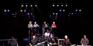 Iconic Canadian rock band Lighthouse is performing at Showplace Performance Centre in downtown Peterborough on October 10, 2019 as part of the band's 50th anniversary tour. Front row: Paul Hoffert, Doug Moore, Dan Clancy, Ralph Cole, and Don Paulton; middle row: Jamie Prokop (son of founding member Skip Prokop); back row: Russ Little, Chris Howells, Simon Wallis, and Steve Kennedy. (Photo courtesy of Hoffert Communications)
