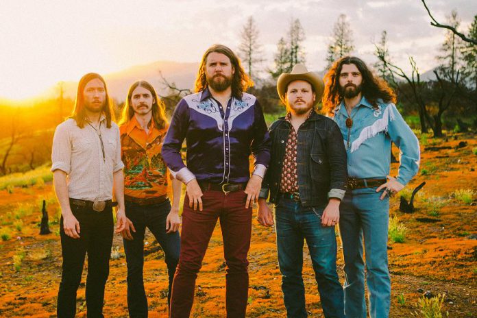 The Sheepdogs are Sam Corbett (drums, backing vocals), Shamus Currie (keyboards, trombone), Ewan Currie (vocals, guitars, clarinet, drums), Jimmy Bowskill (guitars, mandolin, fiddle, banjo, pedal steel), and Ryan Gullen (bass, backing vocals). (Publicity photo)