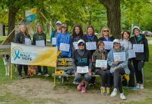 Teal Troopers, one of the top fundraising teams at the 2018 Ovarian Cancer Canada Walk of Hope in Peterborough. This year's walk talkes place on September 8, 2019 at Nichools Oval Park in Peterborough. The Ovarian Cancer Canada Walk of Hope is the only walk in Canada to direct all attention and fundraising towards helping women with ovarian cancer live fuller, better, and longer lives. (Photo courtesy of Marilyn Robinson)