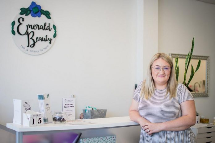 Niamh Bradley, owner and operator of nail and esthetics business Emerald Beauty, recently expanded relocated and expanded her business in downtown Peterborough. In 2017, Niamh enrolled in the Starter Company Plus program offered by the Peterborough & the Kawarthas Business Advisory Centre. (Photo courtesy of Peterborough & the Kawarthas Economic Development)