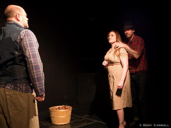 Brad Brackenridge as Auguste La Grande with Nicole Roy as Catherine and Ben vanVeen, in his stage debut, as Tex. (Photo: Andy Carroll)