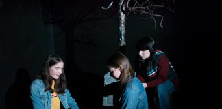 In Planet 12 Productions' original play "Tex", Samuelle Weatherdon, Aimee Gordon, and Emily Keller star as three girls who use an Ouija board on Halloween and contact a spirit who calls himself Tex and leads the girls into a local cemetery in search for the answers to a gruesome murder from their town's past. The show runs from September 25 to 28, 2019 at The Theatre on King in downtown Peterborough. (Photo: Andy Carroll)
