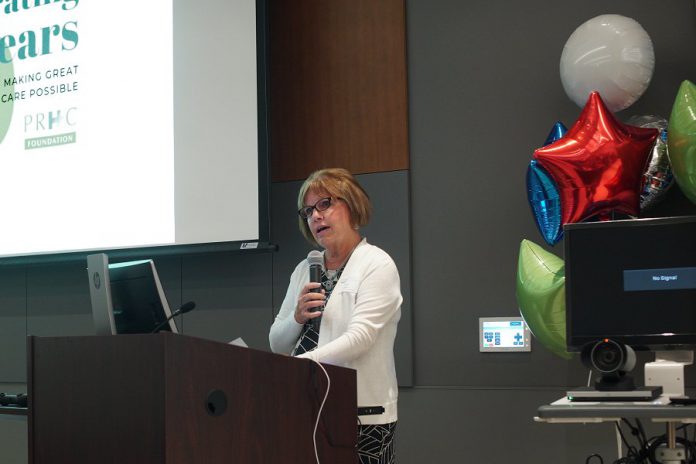  PRHC registered nurse and operating room manager Brenda Angione thanks donors on behalf of the hospital's more than 2,000 nurses, allied professionals, and staff. (Photo: Bianca Nucaro / kawarthaNOW.com)