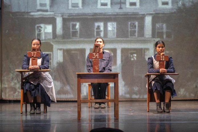 "The Mush Hole", which addresses the devastation of residential schools with a visceral and thought-provoking dance performance, is one of seven performance events offered during Public Energy Performing Arts' 2019-20 season. "The Mush Hole" will be performed by Kaha:wi Dance Theatre at the Market Hall in downtown Peterborough on November 2, 2019. (Photo: Ian R. Maracle)