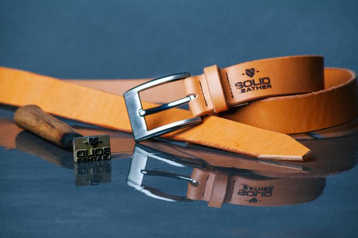 Although Solid Leather's current focus is on men's belts, like this casual belt in natural tan, owner Jesse Bateson is working on two new lines: a belt collection that appeals to women and exclusive one-of-a-kind leather satchels. (Photo: Max Power Photography)