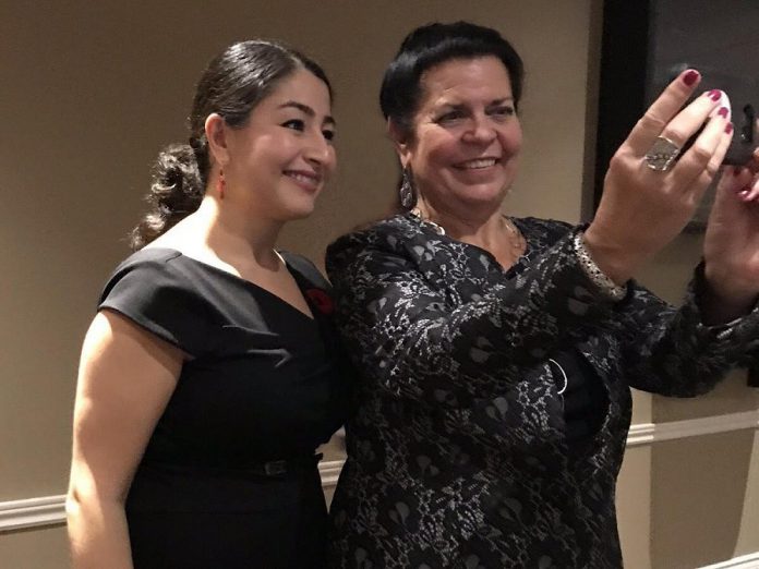 Prior to being one of 55 local women to receive an inaugural Peterborough-Kawartha Women's Leadership Award in 2018, Jeannine Taylor takes a selfie with Peterborough-Kawartha MP and Minister of International Development and Minister for Women and Gender Equality Maryam Monsef, who organized the awards. (Photo: Julie Morris)