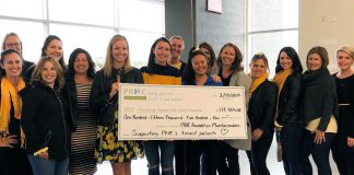 Some of the Peterborough Regional Health Centre Foundation (PRHC) Mombassadors with a cheque for $115,504 for the Peterborough Regional Health Centre (PRHC) Foundation. The funds will be used to fund a new ventilator and a radiant heater/warmer for the hospital's Neonatal Intensive Care Unit. (Photo courtesy of PRHC Foundation)