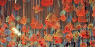 A detail of Amanda McCavour's 'Pink Field, Blue Fog' (2011-2019, thread/machine embroidery) on display at the Art Gallery of Northumberland beginning November 2, 2019 at the Art Gallery of Northumberland. (Photo courtesy of Art Gallery of Northumberland)
