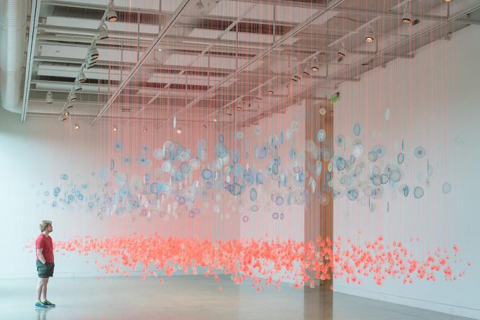Amanda McCavour's 'Pink Field, Blue Fog' (2011-2019, thread/machine embroidery) on display at the Art Gallery of Northumberland beginning November 2, 2019 at the Art Gallery of Northumberland. (Photo courtesy of Art Gallery of Northumberland)